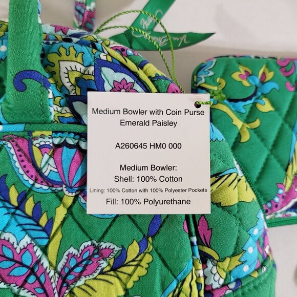 NWT Vera Bradley Bowler Bag w/ Coin Purse Green Purse Discontinued Retired Rare - Picture 3 of 5